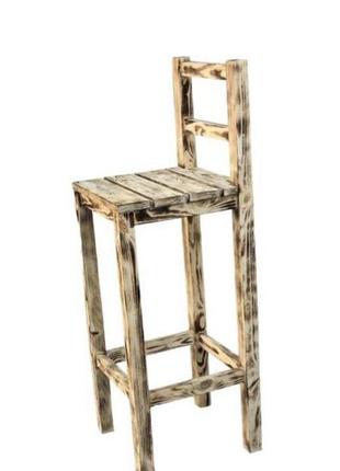 Дерев'яний барний стілець 75 см зі спинкою для кухні, кафе, барів, ресторанів з обжигом2 фото