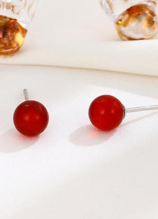 Сережки-гвоздики срібні кулька з червоного або чорного агату на вибір, срібло 925 проби9 фото