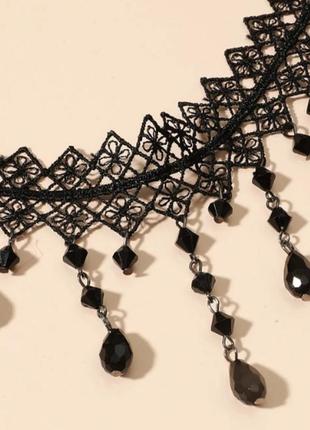 Чокер, ожерелье  черный с камнями. бижутерия4 фото