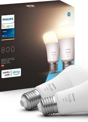 Philips  800   hue white e27 twin pack 2 x 805 lm, затемнение, теплый белый свет,