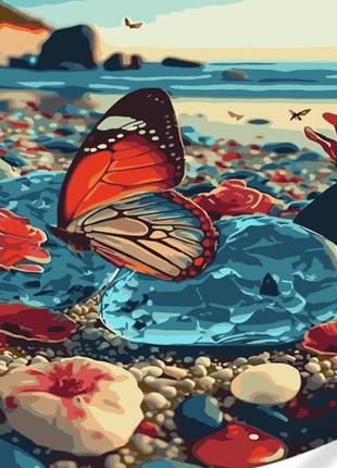 Картина по номерам strateg бабочка на побережье с лаком 40x50 см gs1535 gs1535 набор для росписи по цифрам