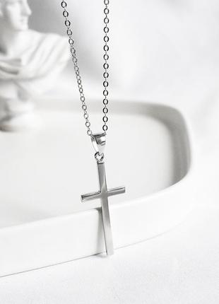 Длинная цепочка серебряная с кулоном большой крестик 3см, подвеска с крестом, серебро 925 пробы, длина 60+5 см2 фото