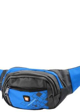Сумка мужская поясная спортивная небольшая из ткани valiria fashion синяя с серым1 фото