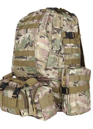 Рюкзак туристический +3 подсумка aokali outdoor b08 75l camouflage cp с объемными карманами на молнии