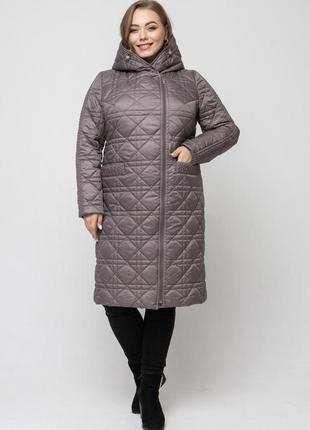 Стеганое весеннее пальто цвета мокко с поясом, больших размеров от 48 до 684 фото