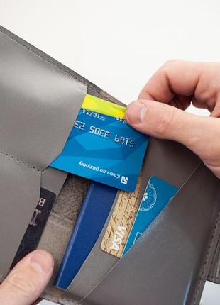 Портмоне для документів чоловіче шкіряне сіре з тисненням герб тризуб | для...