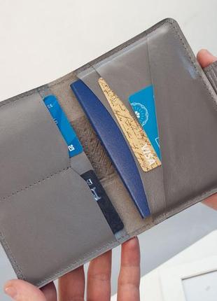 Портмоне для документів чоловіче шкіряне сіре з тисненням герб тризуб | для...