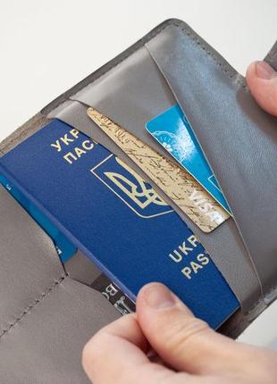 Портмоне для документів чоловіче шкіряне сіре з тисненням герб тризуб | для...