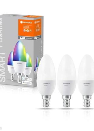 Smart світлодіодна лампа ledvance smart+ wifi b40 5w 470lm 2700-6500k + rgb e14 комплект 3шт