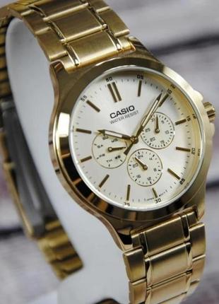 Мужские часы casio lady classic mtp-v300g-7audf, золотой с белым