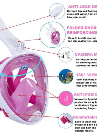 Маска shoot для подводного плавания (сноркелинга) с креплением для экшн камер - розовая (l-xl) код № xtgp2804 фото