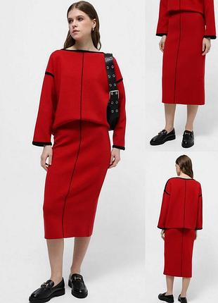 Демисезонный вязаный костюм-двойка с юбкой и джемпером7 фото