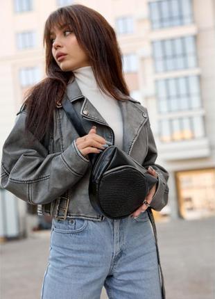 Сумка кросбоді sambag 0gs чорна зі зміїним принтом