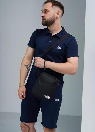 Комплект поло синий tnf+ шорты синие + барсетка