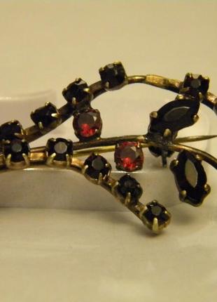 Брошь богемское гранатовое стекло яблонекс чехословакия №167