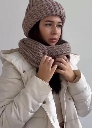 Теплий жіночий комплект шапка і шарф снуд, зимовий набір шапка і шарф