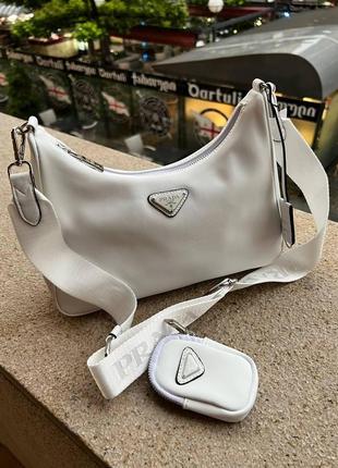 Женская сумка prada big re-edition white прада маленькая сумка на плечо красивая, легкая сумка из эко-кожи4 фото