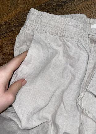 Бежевые льняные брюки льняные брюки на ризке брюки брючины трубы из льна h&amp;m льняное брюки льняное брюки кэжуал войлочное штаны с вльная4 фото