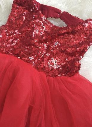 Красное пышное платье с пайетками на малышку4 фото