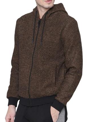 Шерстяная куртка соп худи antony morato wool full sleeve self design hooded jacket brown/black3 фото