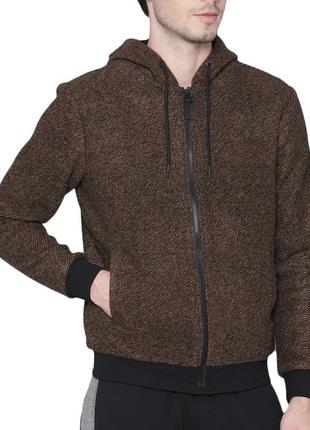 Шерстяна куртка зіп худі antony morato wool full sleeve self design hooded jacket brown/black1 фото