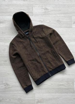 Шерстяна куртка зіп худі antony morato wool full sleeve self design hooded jacket brown/black2 фото