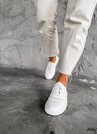 Белые натуральные кожаные кроссовки кеды мокасины на шнурках кожа4 фото