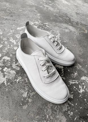 Белые натуральные кожаные кроссовки кеды мокасины на шнурках кожа2 фото