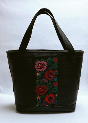 Кожаная женская сумка с цветами, сумка с вышивкой, вышитая сумка9 фото