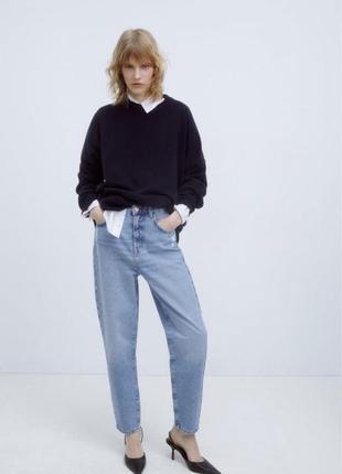 Голубые джинсы mom fit высокая посадка из новой коллекции zara размер xs1 фото