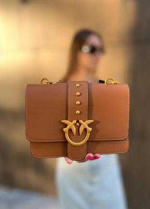 Жіноча сумка з еко-шкіри pinko brown пінко молодіжна, брендова сумка маленька через плече, чорного кольору1 фото