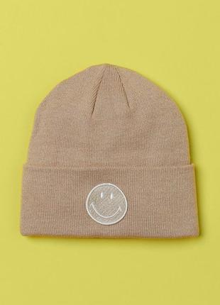Новая фирменная шапка бини шляпа тонкой вязки с вышитыми деталями stay smiley smiley x h&amp;m унисекс