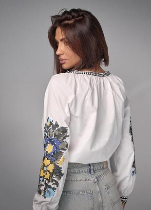 Вышиванка с цветочной вышивкой крестиком, украинская вышиванка, рубашка с вышивкой, вышитая рубашка с цветами6 фото