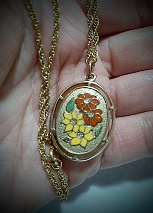Кулон клуазонэ цветы на цепочке