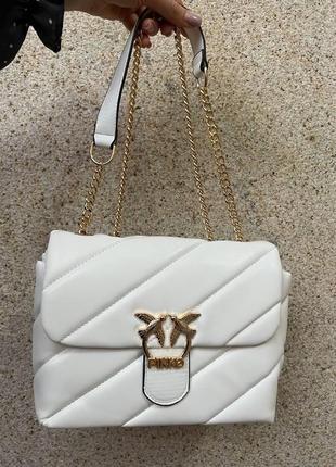 Женская сумка из эко-кожи pinko puff white пинко молодежная, брендовая сумка маленькая через плечо9 фото