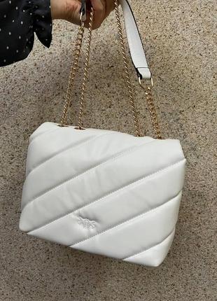 Женская сумка из эко-кожи pinko puff white пинко молодежная, брендовая сумка маленькая через плечо8 фото