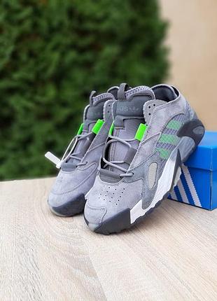 Чоловічі кросівки adidas streetball grey green адідас сірого з салатовим кольорів