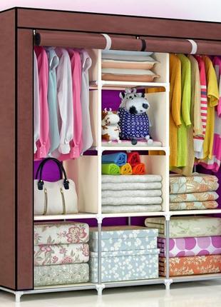 Складана тканинна шафа, шафа для одягу storage wardrobe 88130 на 3 секції коричнева