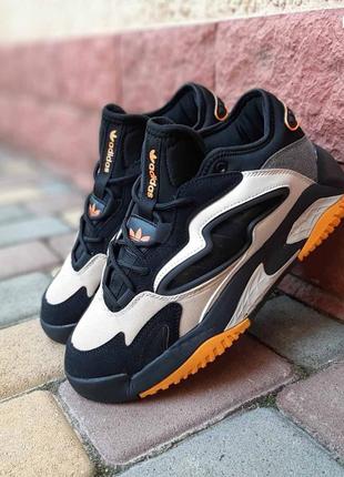Чоловічі кросівки adidas streetball black white orange адідас чорного з білим та оранжевим кольорів