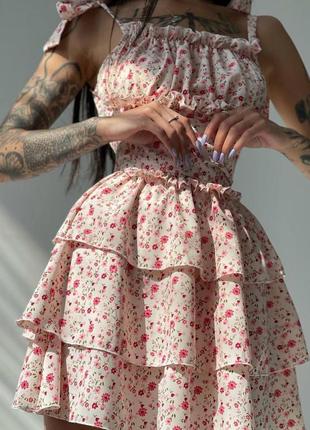Цветочное платье с корсетным поясом1 фото
