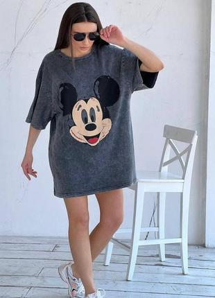 Футболка oversize варенка, рванка с  потертостями washed effect “маус” туречка