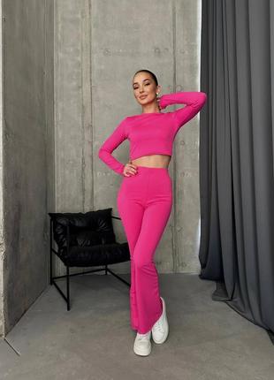 Костюм рубчик резинка лонгслив укорочённый и брюки