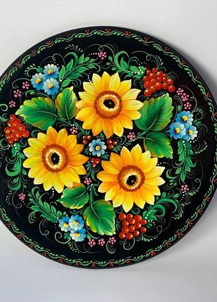 Тарелка деревяная расписная, тарелка декоративная, тарелка с росписью 