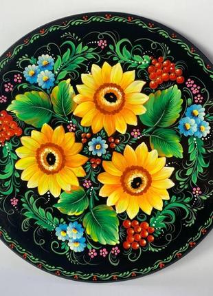 Тарелка деревяная расписная, тарелка декоративная, тарелка с росписью 