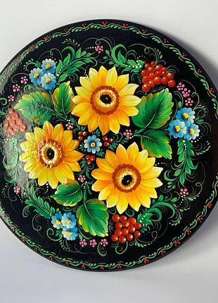 Тарелка деревяная расписная, тарелка декоративная, тарелка с росписью 