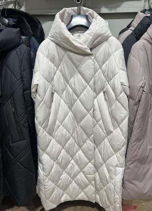 Пуховик пальто батал р. 46-54(на 50-58) великі розміри молочний