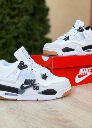 Женские кроссовки nike air jordan 4 retro white black grey джордан белого с черным и серым цветами2 фото