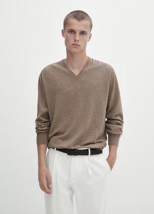 Коричневий бавовняний пуловер з кашеміром1 фото