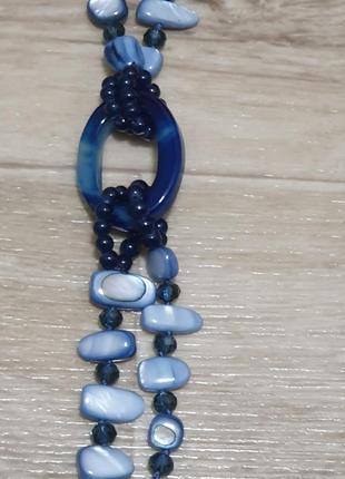 Ожерелье, бусы голубой перламутр, стекло2 фото