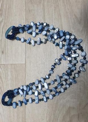 Ожерелье, бусы голубой перламутр, стекло3 фото